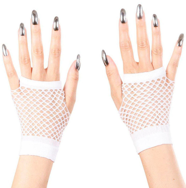 Fingerlösa meshhandskar vita