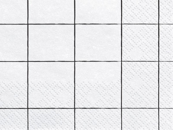 20 weiße Servietten mit schwarzem Gittermuster