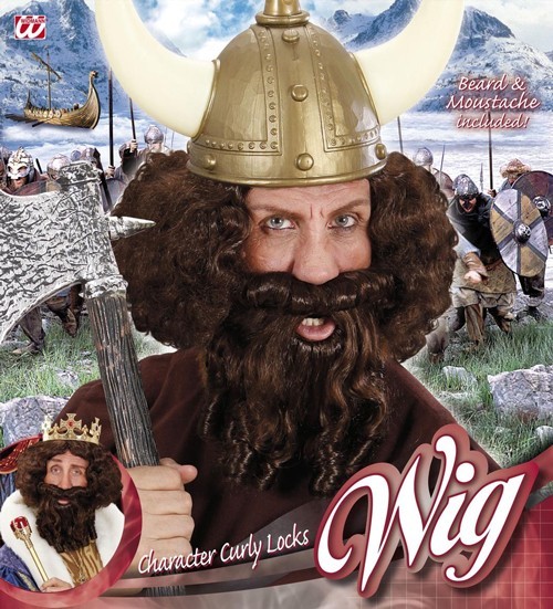 Peluca de rey vikingo marrón con barba