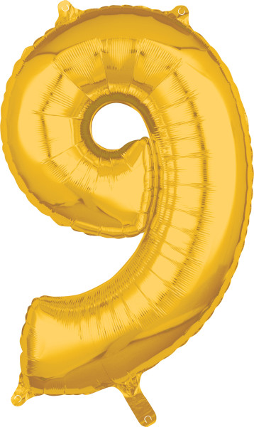Nummer folieballong 9 guld 66cm