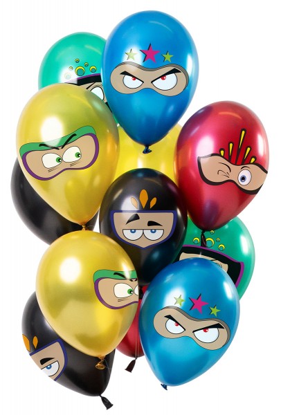 12 latex balloons superheroes colorful metallic colors