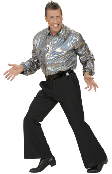 Camicia da discoteca glitterata argento da uomo 3