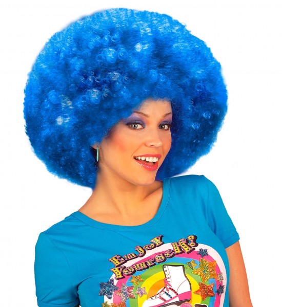 Klarblå super afro peruk