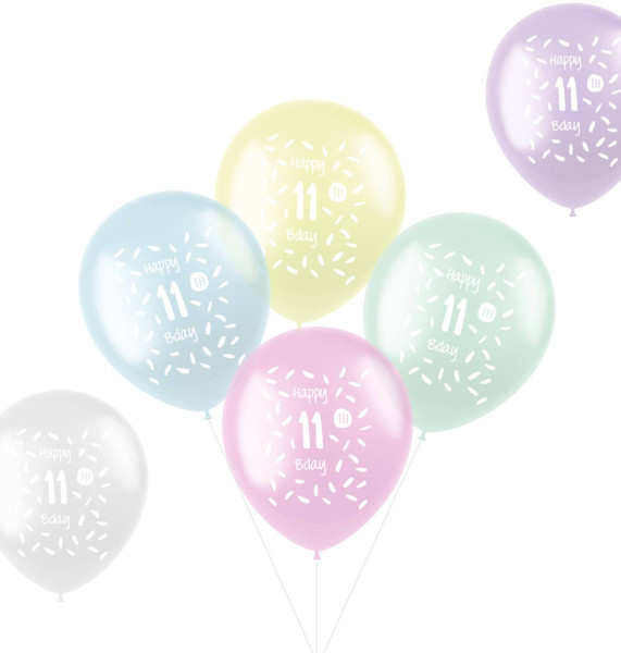 6 Happy 11th B-Day Latexballons 33cm