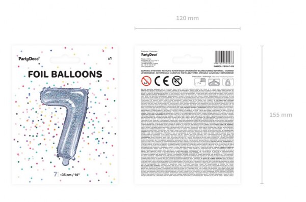 Holografischer Zahl 7 Folienballon 35cm 2