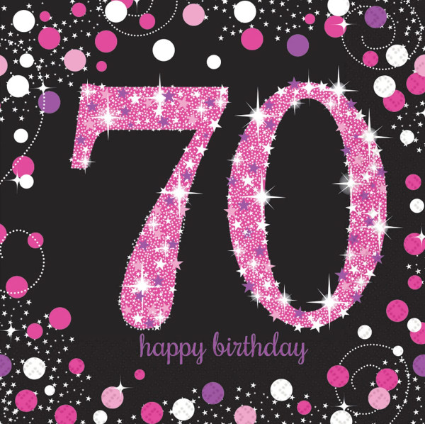 16 lyserøde 70-års fødselsdags servietter 33cm
