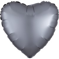 Satin hjerte ballon grafit 43cm