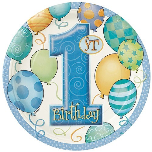 8 Blue Balloon Birthday Party paper plates 23cm