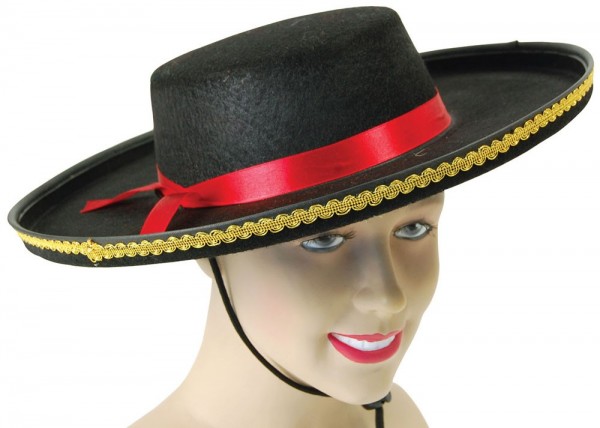 Płaski kapelusz hiszpański czarno-czerwono-złoty