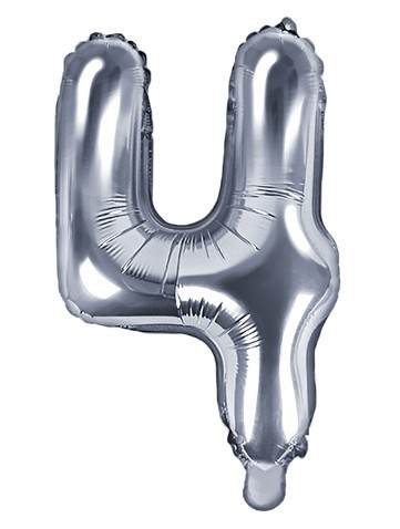Nummer 4 folie ballon sølv 35cm