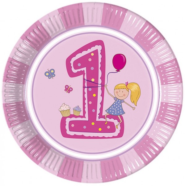 8 platos de papel Theas 1st Birthday 23cm