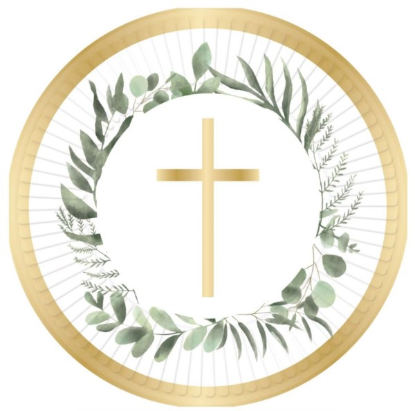 Gold Paper Plates with Cross Design 23 cm, Pack of 8
