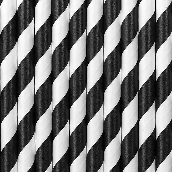 10 striped paper straws black 19.5cm
