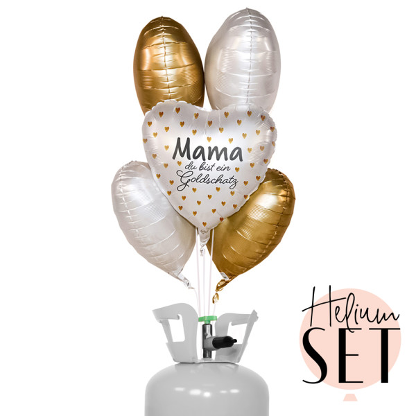 Mama Goldschatz Ballonbouquet-Set mit Heliumbehälter
