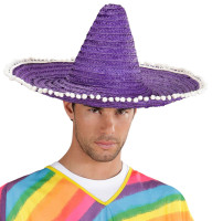Voorvertoning: Paarse sombrero met pompons 50 cm