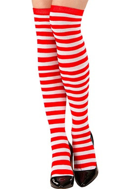 Ringel overknee stockings red-white for women