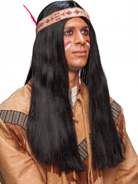 Parrucca indiana lunga con banda di gioielli