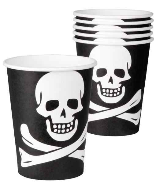 6 pirate party skull paper cups 250ml