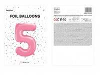 Oversigt: Nummer 5 folie ballon lyserød 86cm
