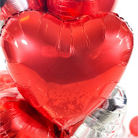 Vorschau: 5 Heliumballons in der Box mixed Red & Silver Hearts