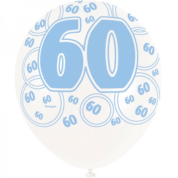 Mix of 6 60th birthday balloons blue 30cm 4