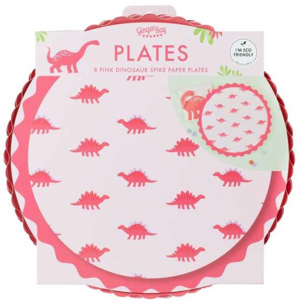 8 Pink Dino Party Eco Pappteller 25cm 3
