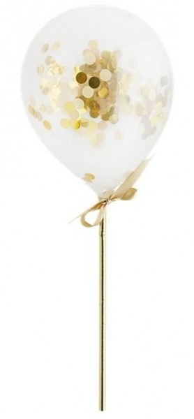 5 mini confetti stokjes ballonnen goud