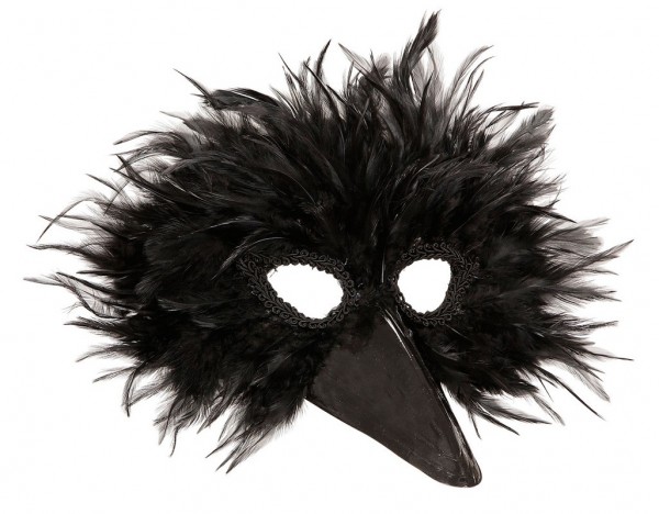 Maschera con becco e piume nere
