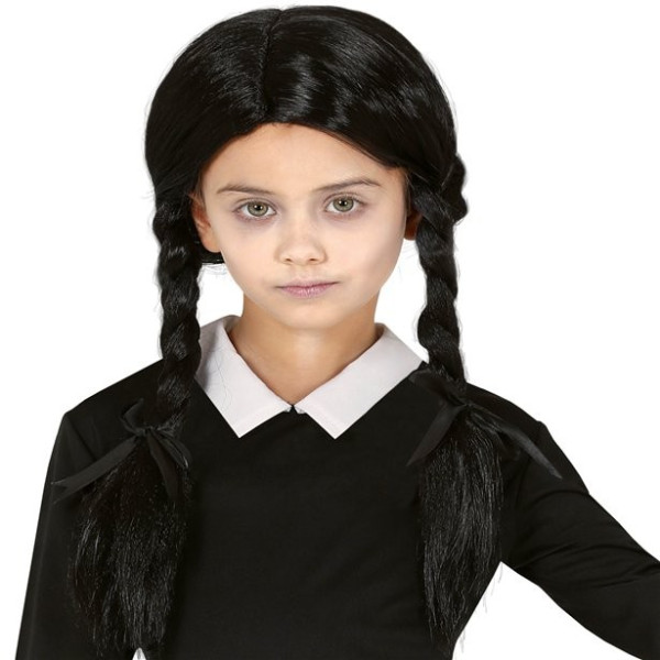 Czarna peruka z warkoczem Halloween dla dziewczynki