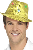 Vorschau: Goldener Pailletten Hut mit LED-Leuchten