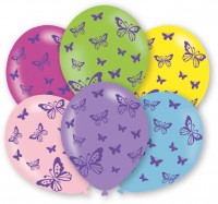 6 farverige balloner søde sommerfugle