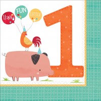 16 servilletas de primer cumpleaños de Happy Farm Life