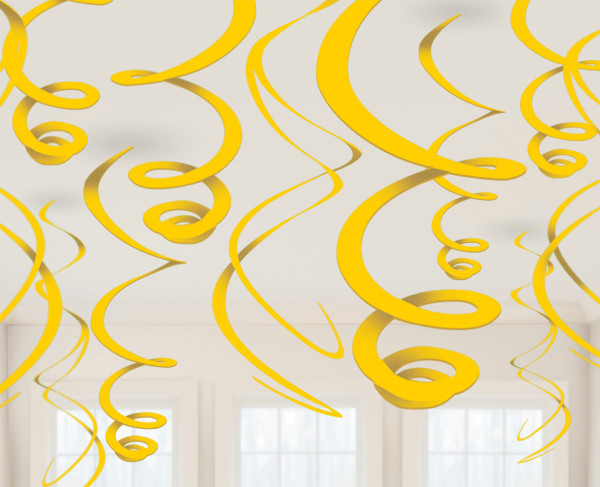 12 espirales de decoración amarillas Fiesta 55cm
