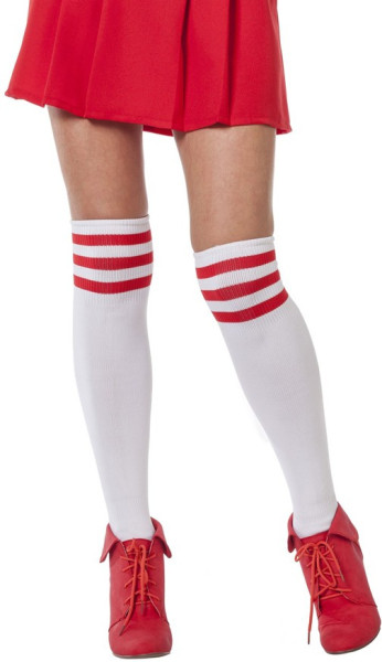 White-Red College Girl Knee Socks