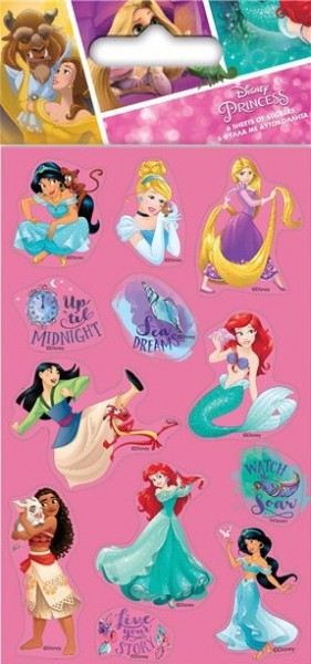 6 fogli di adesivi delle Principesse Disney
