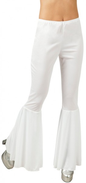 Białe rozkloszowane spodnie z lat 70
