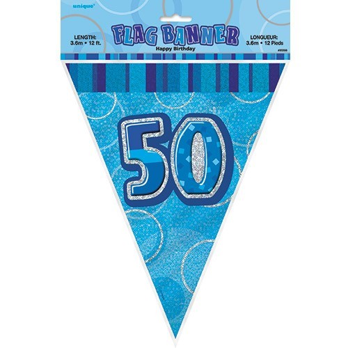 Happy Blue Sparkling 50e verjaardag wimpel ketting 365 cm