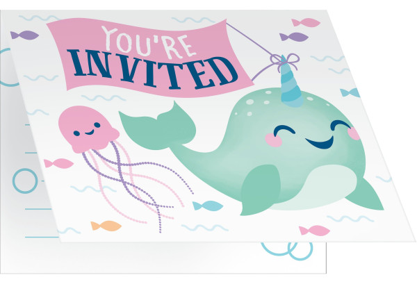 8 cartes d'invitation à la fête des narvals