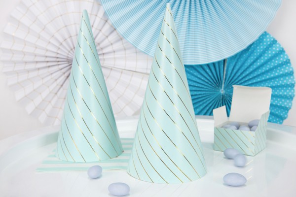 6 Cheerful Birthday party hats mint turquoise 2