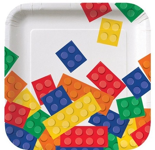 8 colorful building block paper plates 17cm