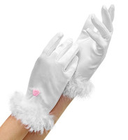 Handskar med fjädrar för flickor vita