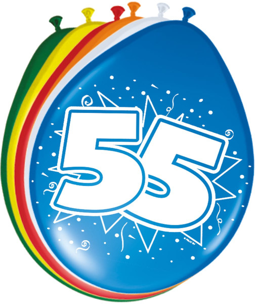 8 färgglada latexballonger nummer 55