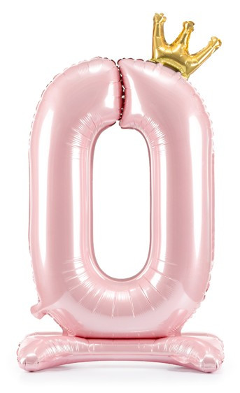 Ballon aluminium sur pied chiffre 0 rose clair