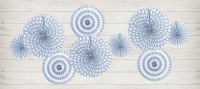Voorvertoning: 3 papieren rozetten met blauw patroon in verschillende maten