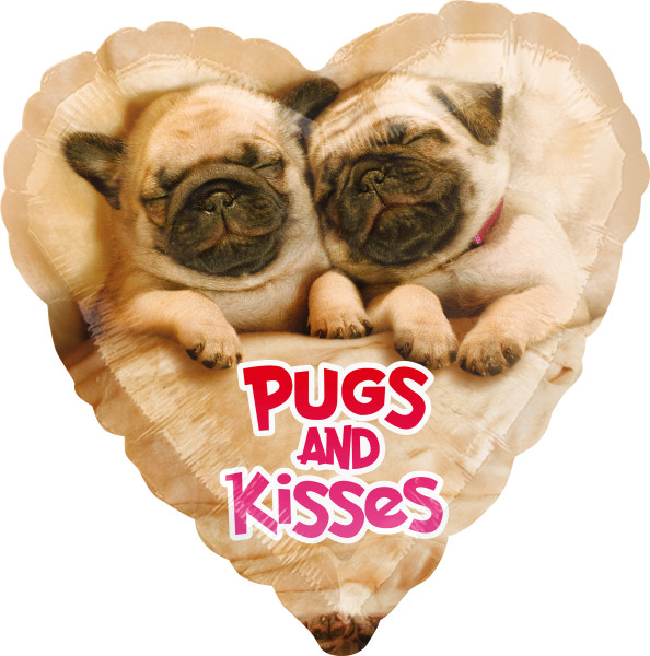 Pugs y besos de globos de papel de corazón