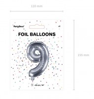 Oversigt: Nummer 9 folie ballon sølv 35cm