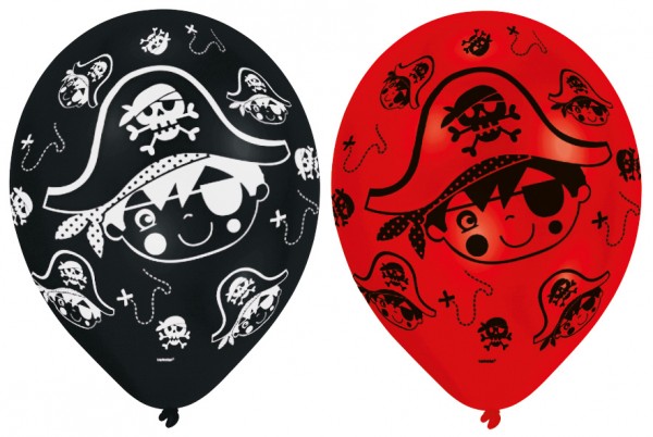6 małych pirackich balonów Tommy czarno-czerwonych
