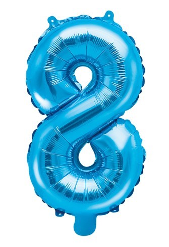 Nummer 8 folieballong azurblå 35cm