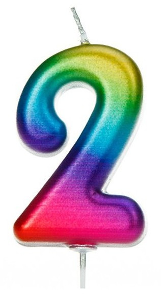 Rainbow number 2 cake candle 7cm