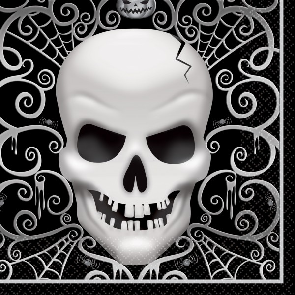 16 Halloween Skull Napkins 33cm